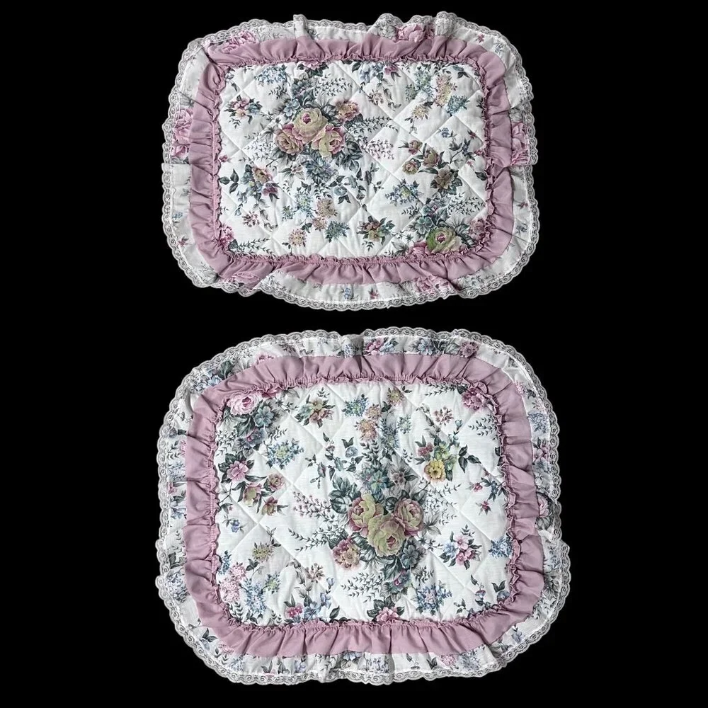 Vintage Floral Ruffled Pillow Shams 80s Cottagecore Granny Rose JCPenney USA - Picture 2 of 8